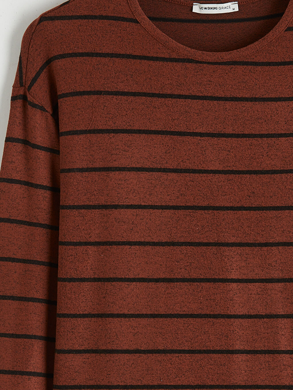 Kahverengi Bisiklet Yaka Çizgili Kadın Tişört-5