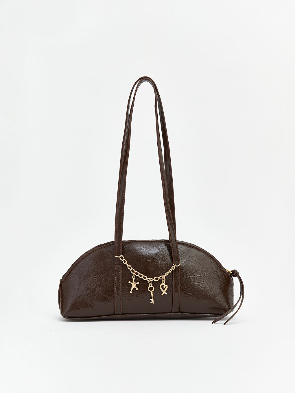 Kahverengi Zincir Detaylı Deri Görüünmlü Kadın Omuz Çantası