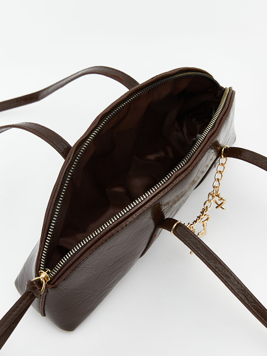 Kahverengi Zincir Detaylı Deri Görüünmlü Kadın Omuz Çantası-2