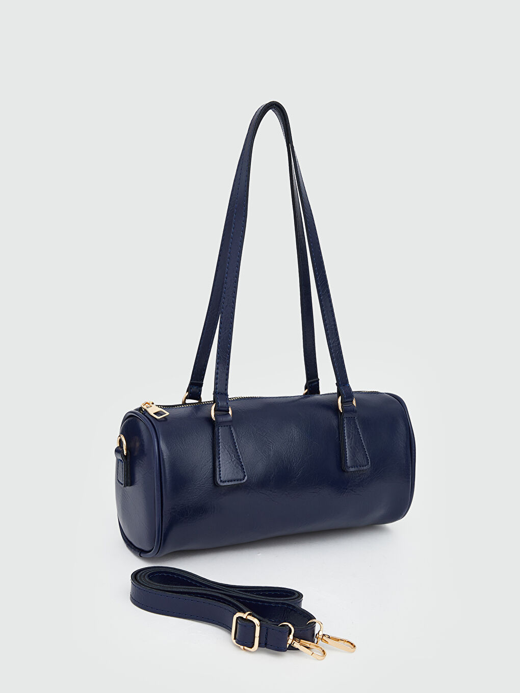 Lacivert Deri Görünümlü Kadın Bowling Omuz Çantası-1