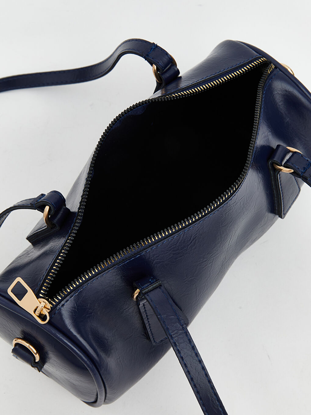 Lacivert Deri Görünümlü Kadın Bowling Omuz Çantası-2