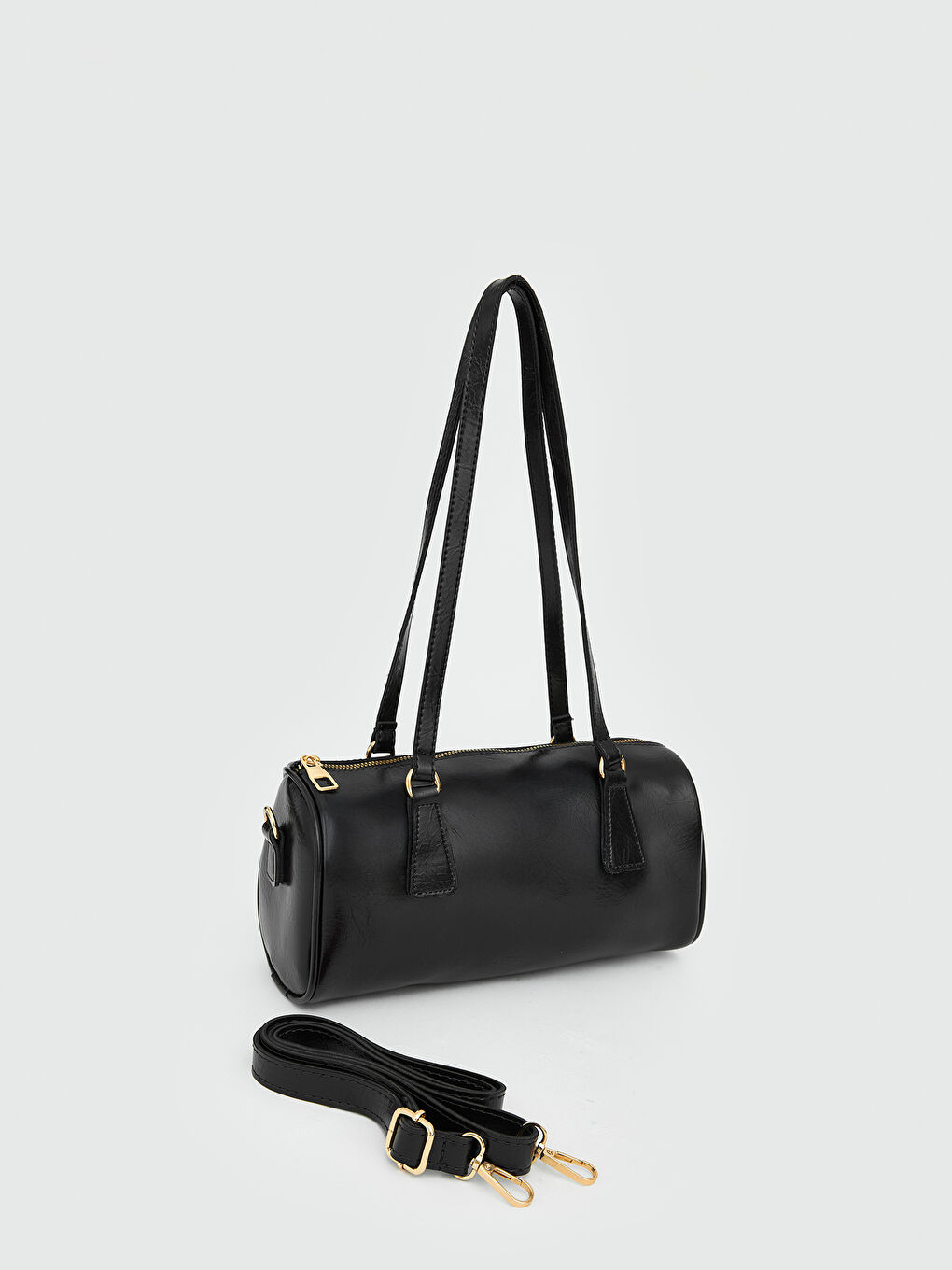 Siyah Deri Görünümlü Kadın Bowling Omuz Çantası-1