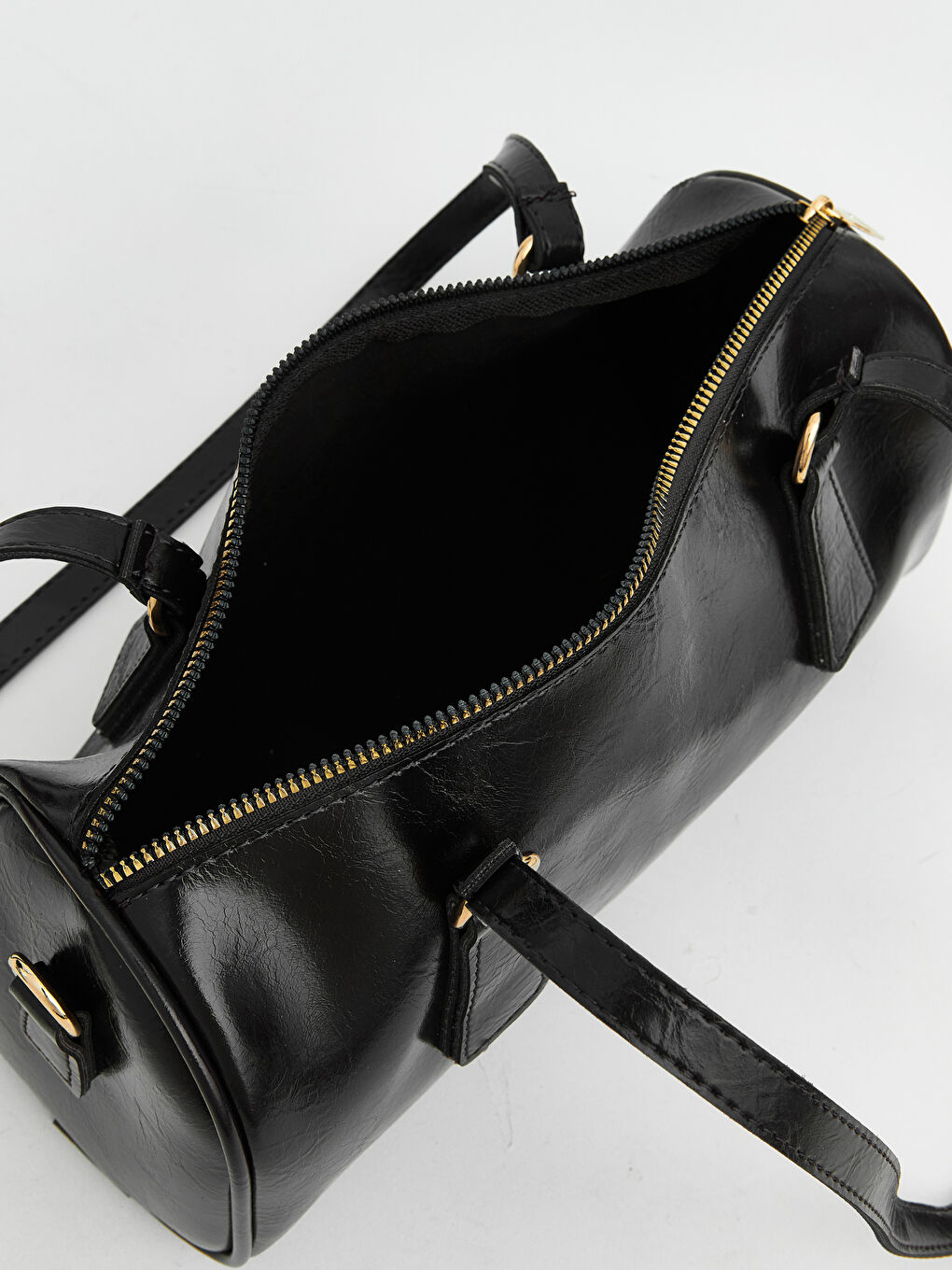 Siyah Deri Görünümlü Kadın Bowling Omuz Çantası-2