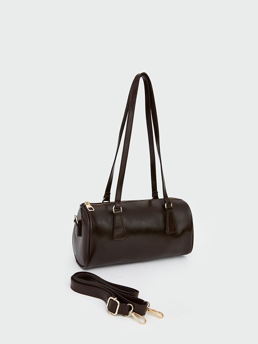 Kahverengi Deri Görünümlü Kadın Bowling Omuz Çantası-1