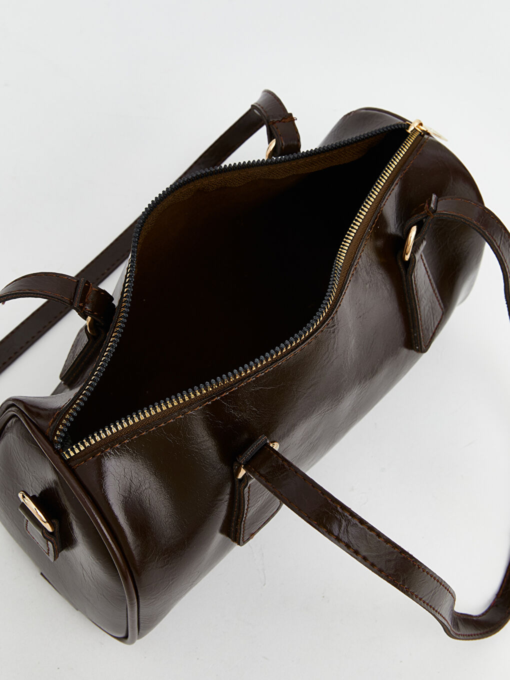 Kahverengi Deri Görünümlü Kadın Bowling Omuz Çantası-2