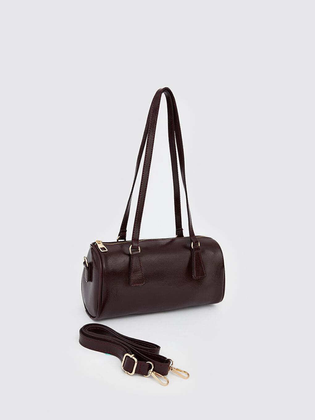 Bordo Deri Görünümlü Kadın Bowling Omuz Çantası-1