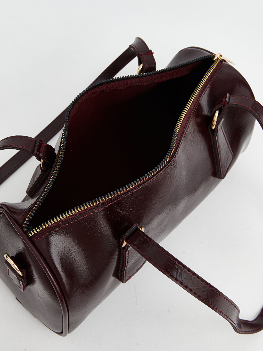 Bordo Deri Görünümlü Kadın Bowling Omuz Çantası-2