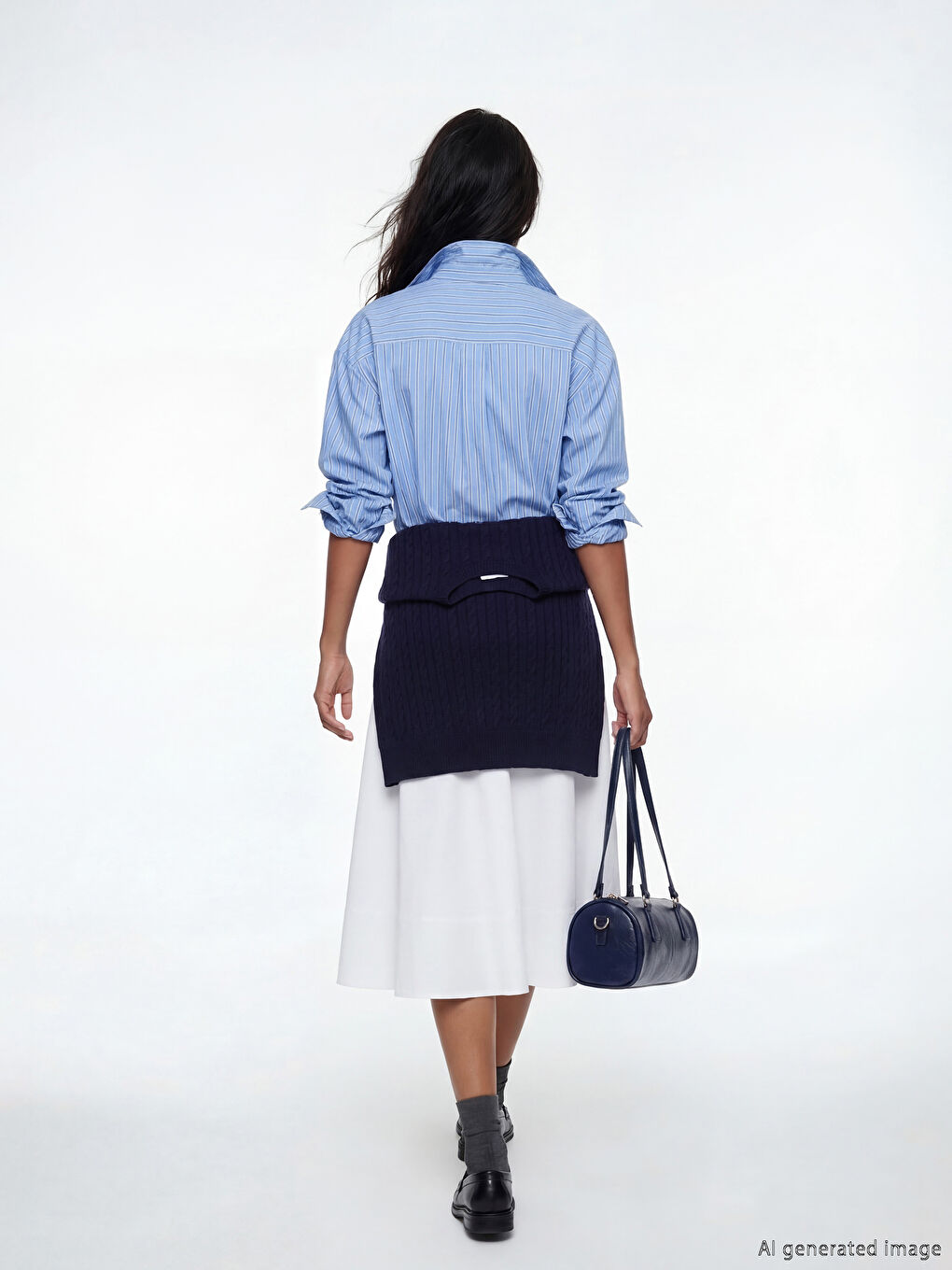 Lacivert Deri Görünümlü Kadın Bowling Omuz Çantası