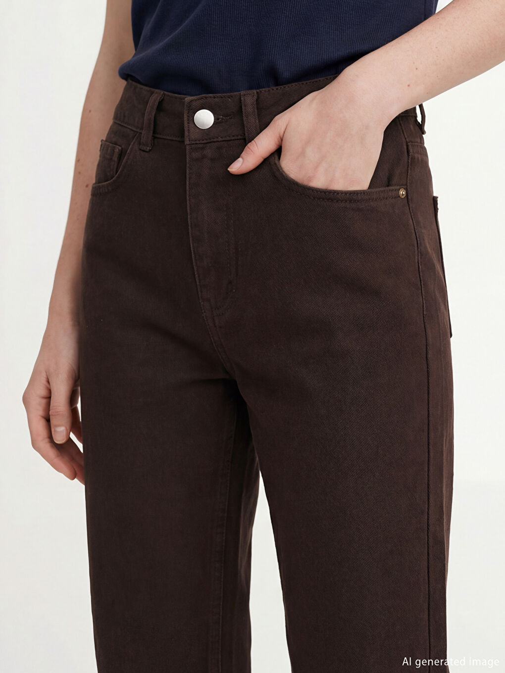 Kahverengi Flare Kadın Jean Pantolon-3