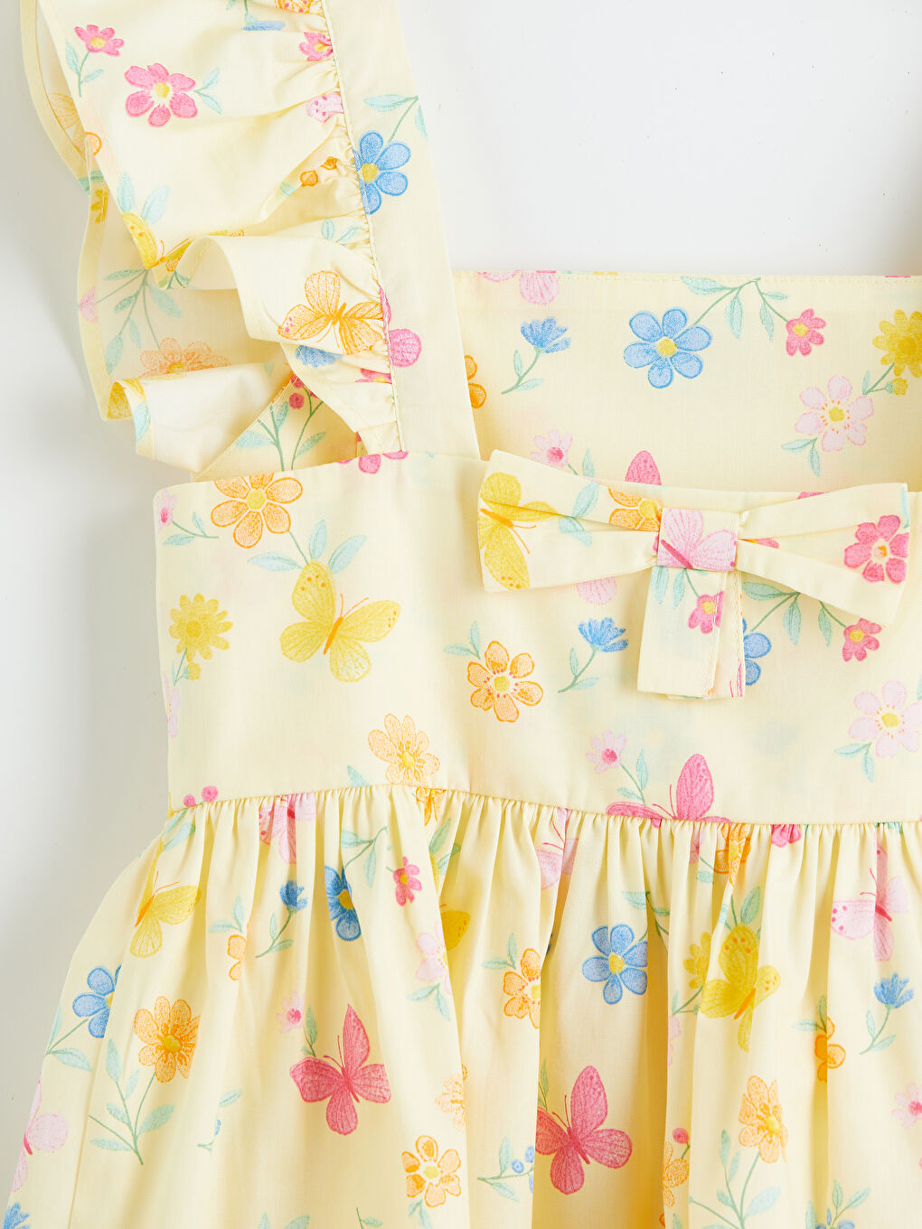 Ekru Kare Yaka Desenli Kız Çocuk Elbise-3