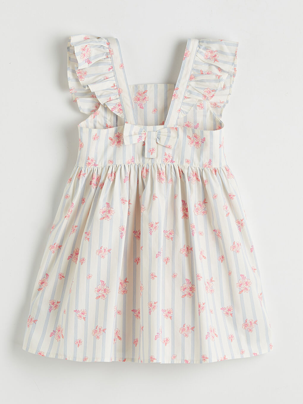 Ekru Kare Yaka Desenli Kız Çocuk Elbise-1