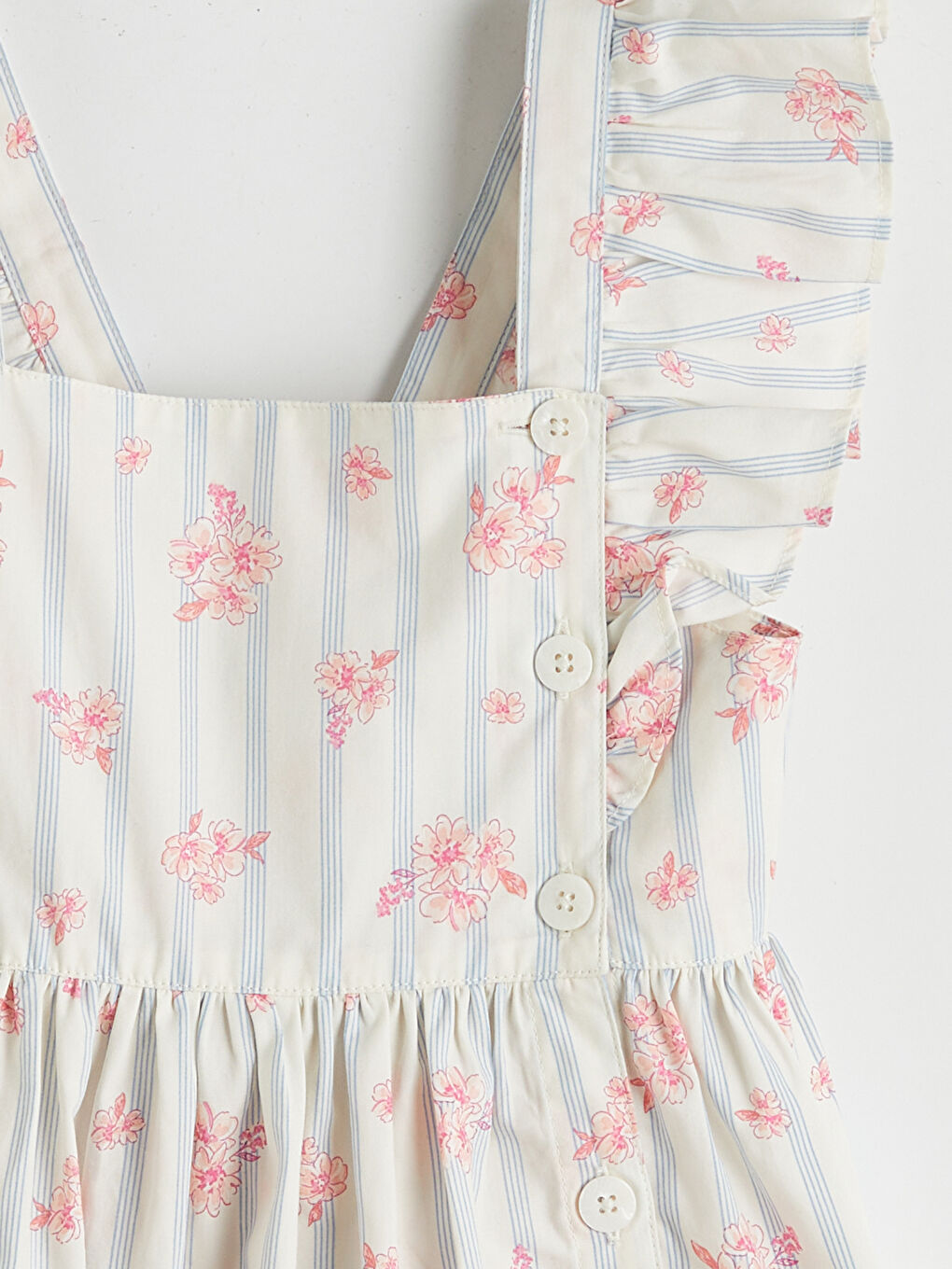 Ekru Kare Yaka Desenli Kız Çocuk Elbise-2