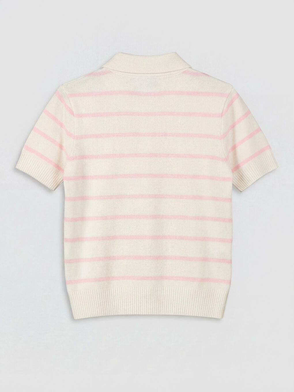 Pembe Kısa Kollu Çizgili Polo Yaka Kız Çocuk Triko Kazak-1