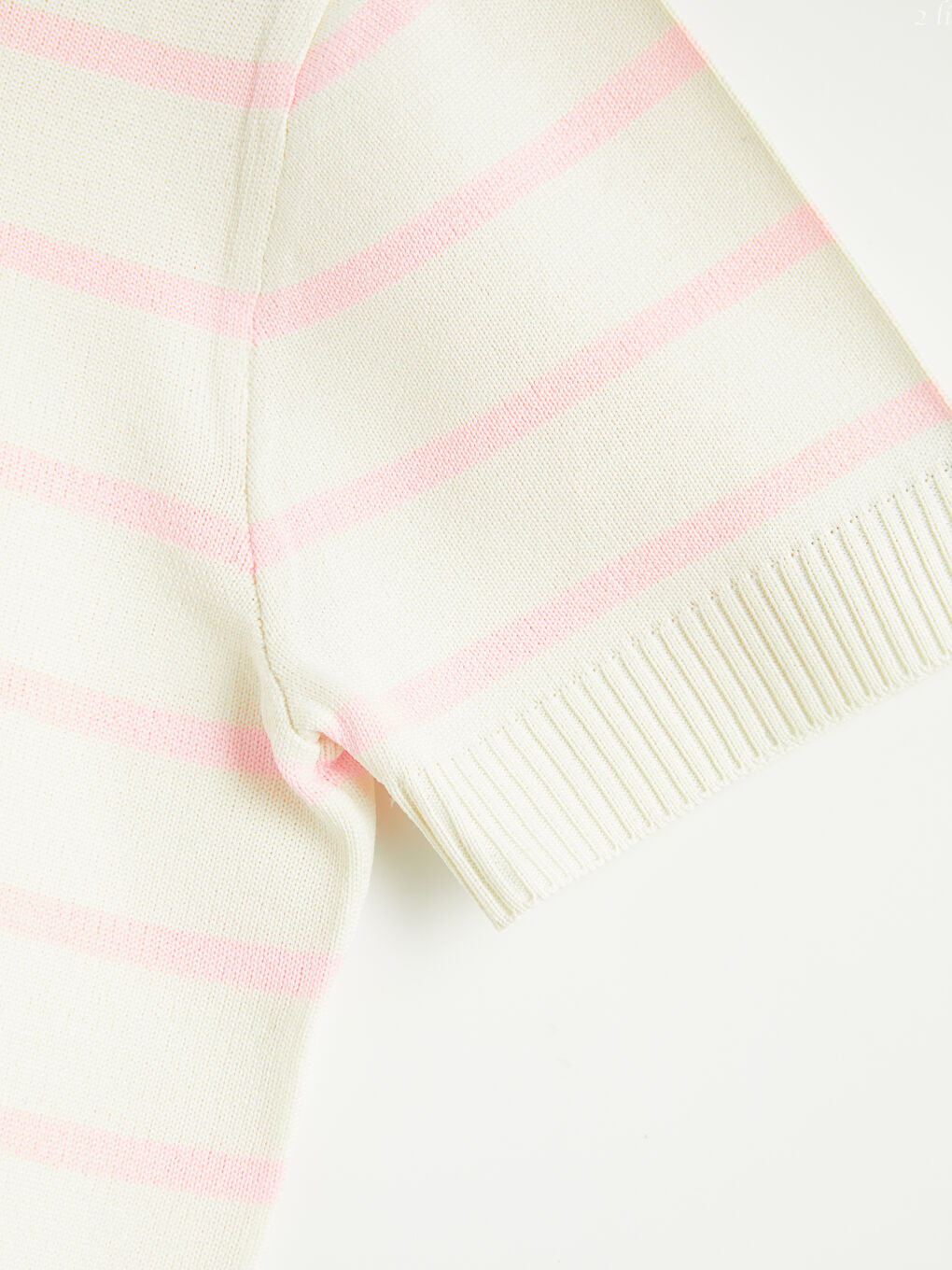 Pembe Kısa Kollu Çizgili Polo Yaka Kız Çocuk Triko Kazak-2