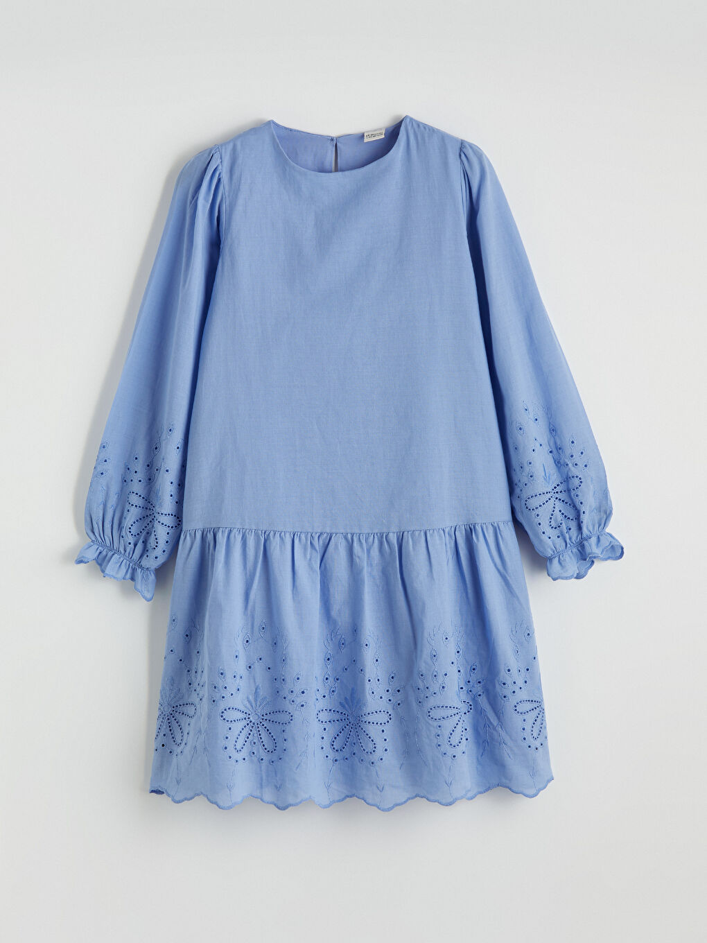 Mavi Bisiklet Yaka Fisto Detaylı Kız Çocuk Poplin Elbise