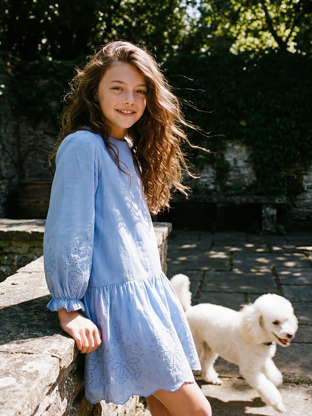 Mavi Bisiklet Yaka Fisto Detaylı Kız Çocuk Poplin Elbise-1