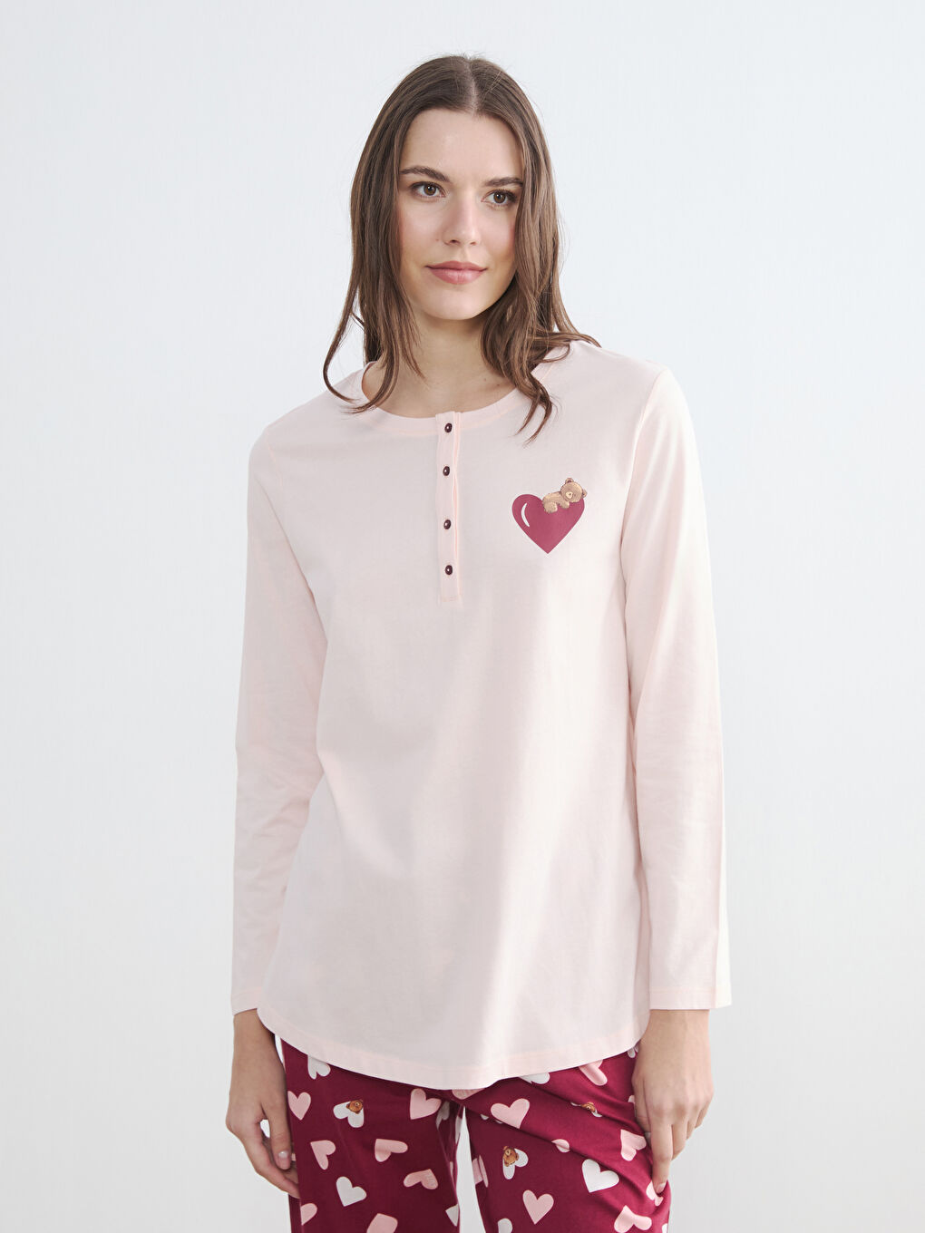 Комплект піжам для вагітних із принтом сердець-1