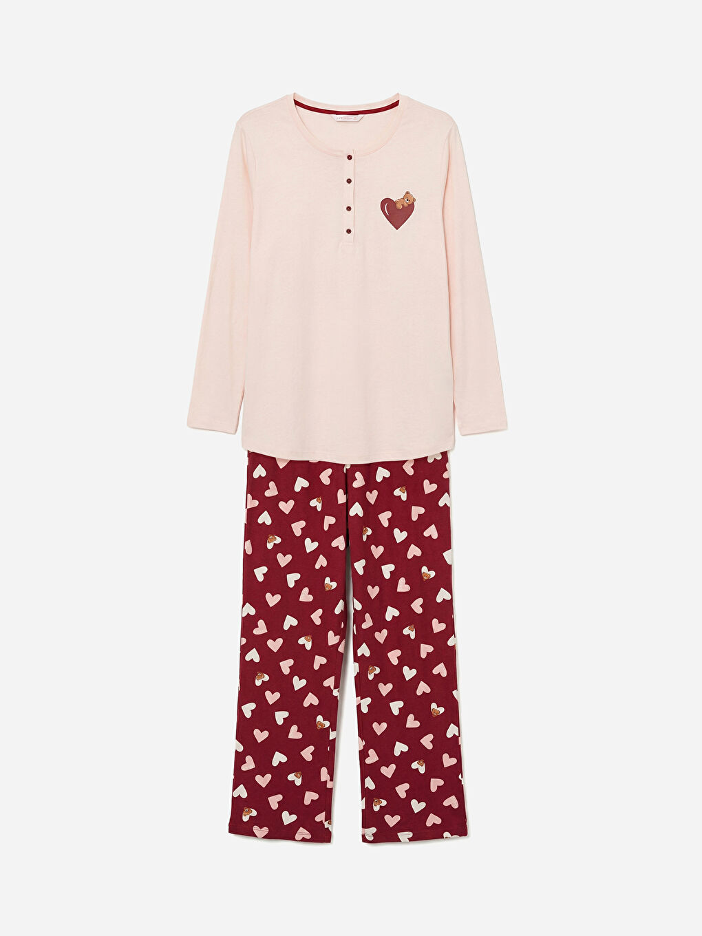 Kırmızı Kalp Baskılı Hamile Pijama Takım