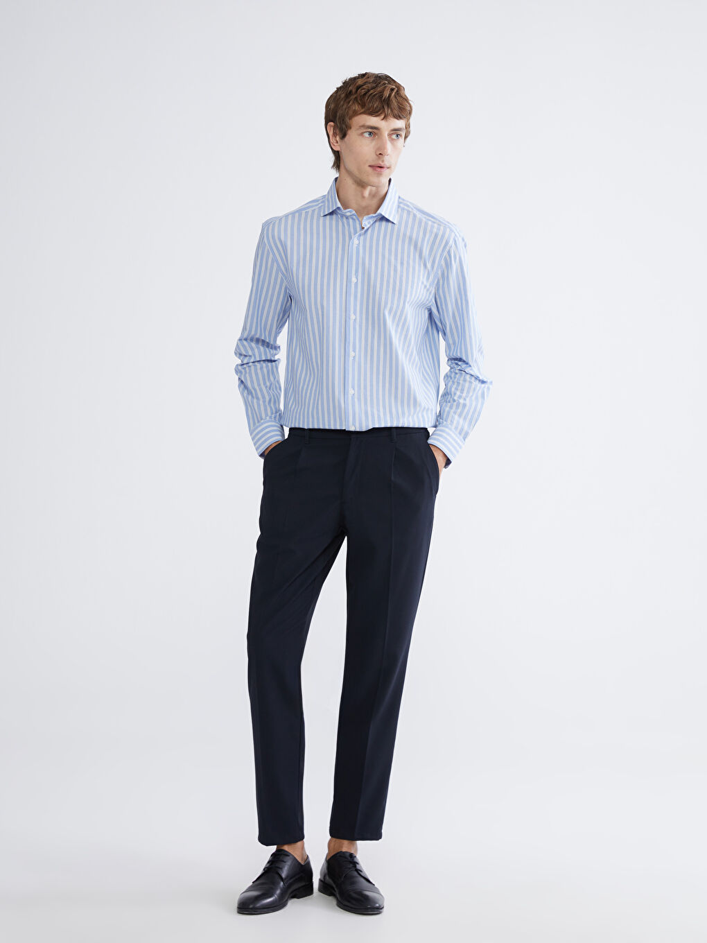 Mavi Regular Fit Çizgili Poplin Erkek Gömlek-1