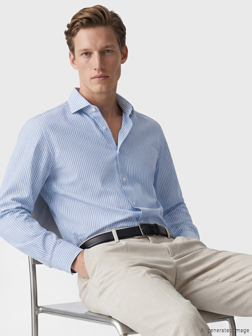 Lacivert Regular Fit Çizgili Poplin Erkek Gömlek