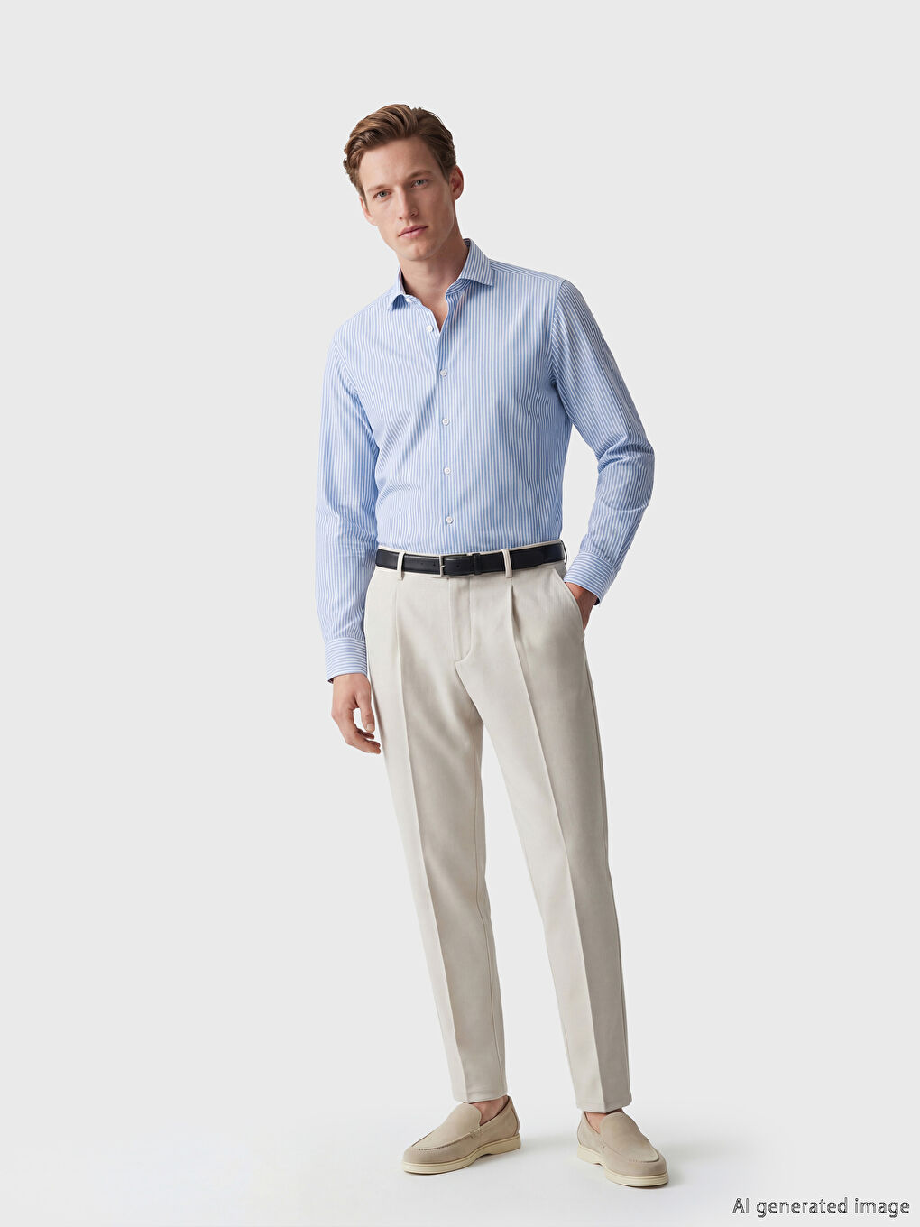 Lacivert Regular Fit Çizgili Poplin Erkek Gömlek-1