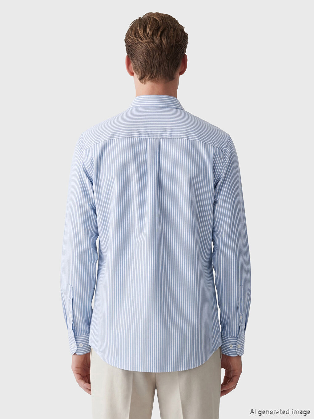 Lacivert Regular Fit Çizgili Poplin Erkek Gömlek-3