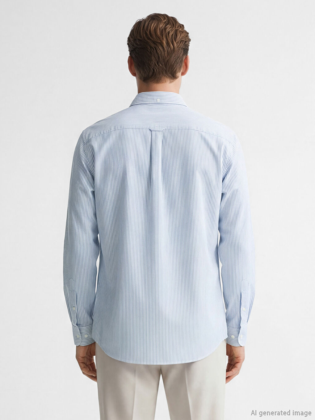 Beyaz Regular Fit Çizgili Poplin Erkek Gömlek-3