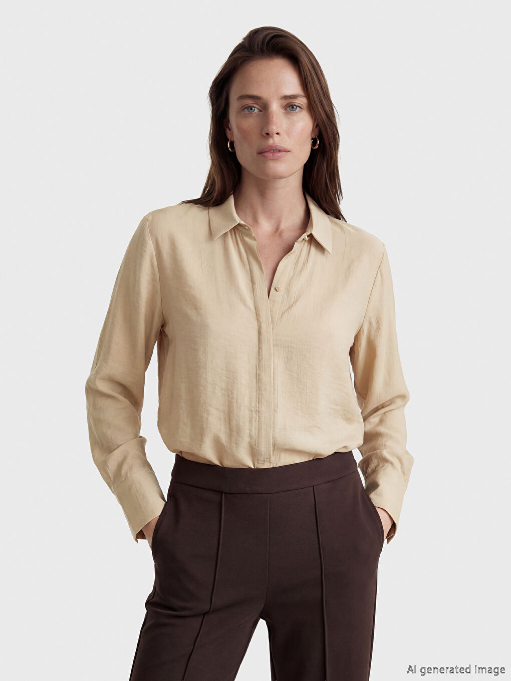 Bej Dokulu Kadın Gömlek