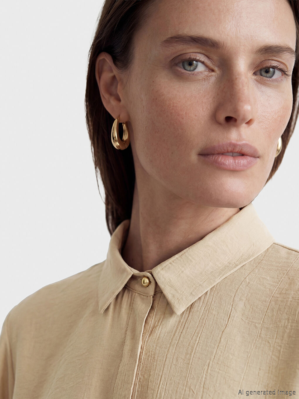 Bej Dokulu Kadın Gömlek-2