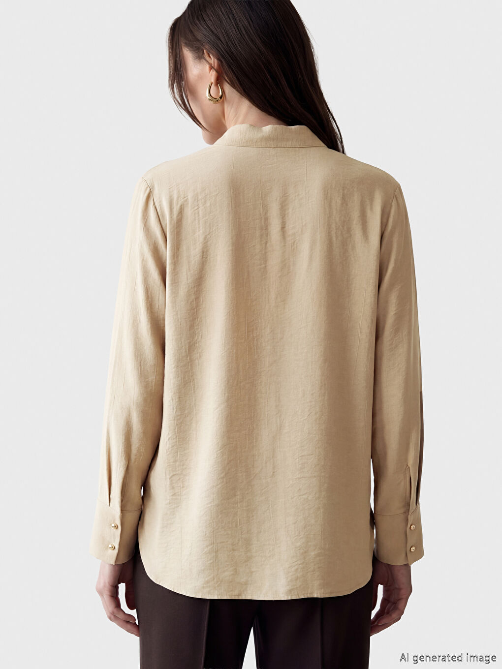 Bej Dokulu Kadın Gömlek-3