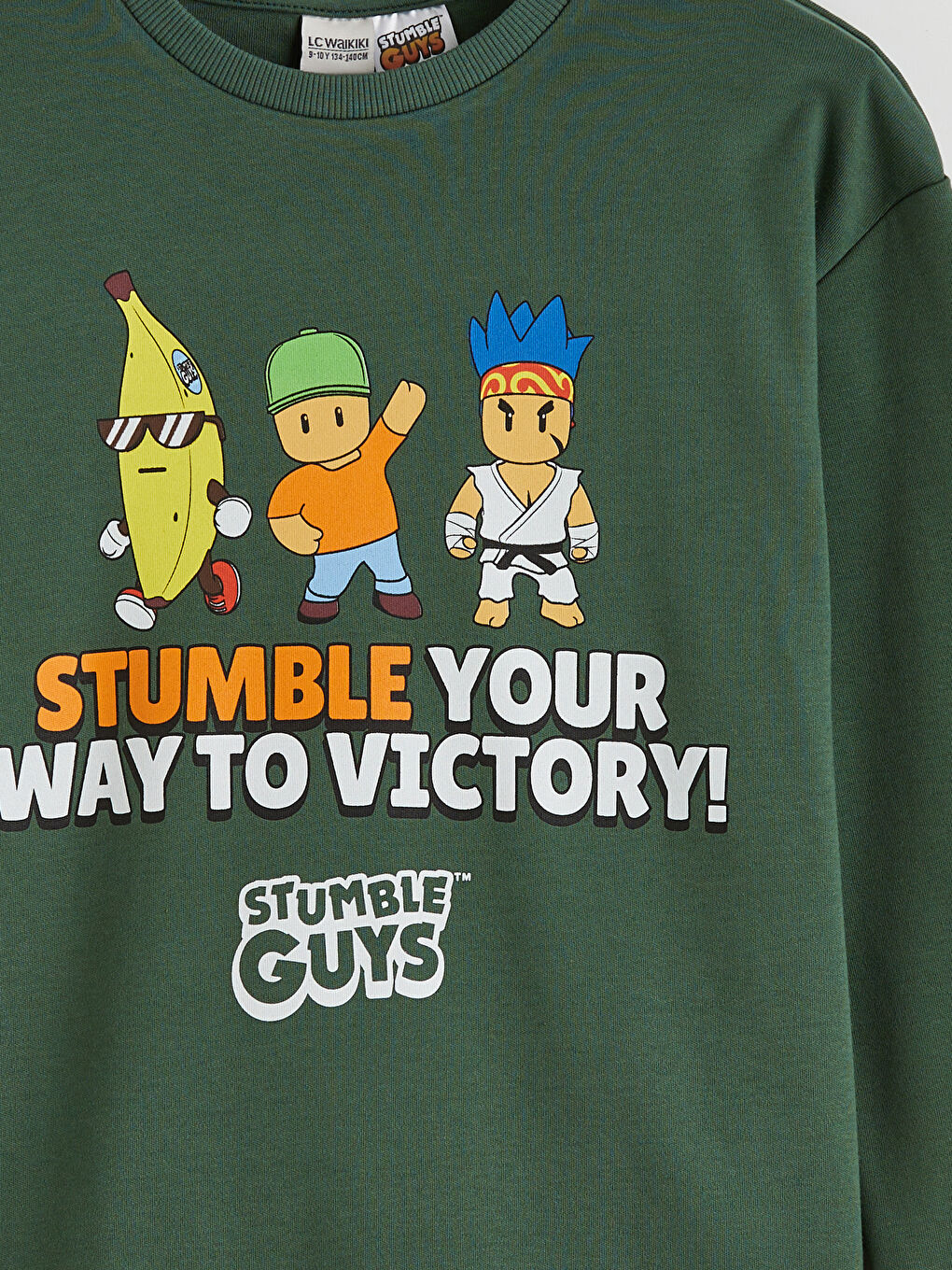 Yeşil Bisiklet Yaka Stumble Guys Baskılı Erkek Çocuk Tişört-2