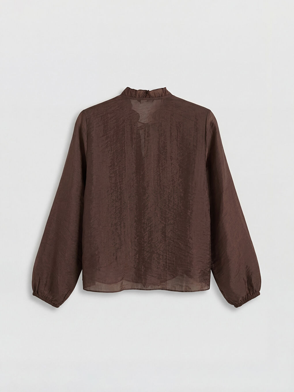 Kahverengi Bağlamalı Yaka Fırfırlı Bluz-1