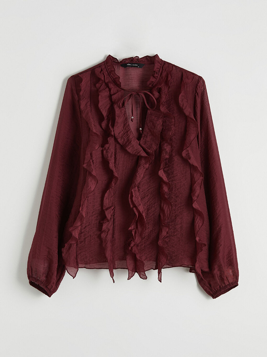 Bordo Bağlamalı Yaka Fırfırlı Bluz-4