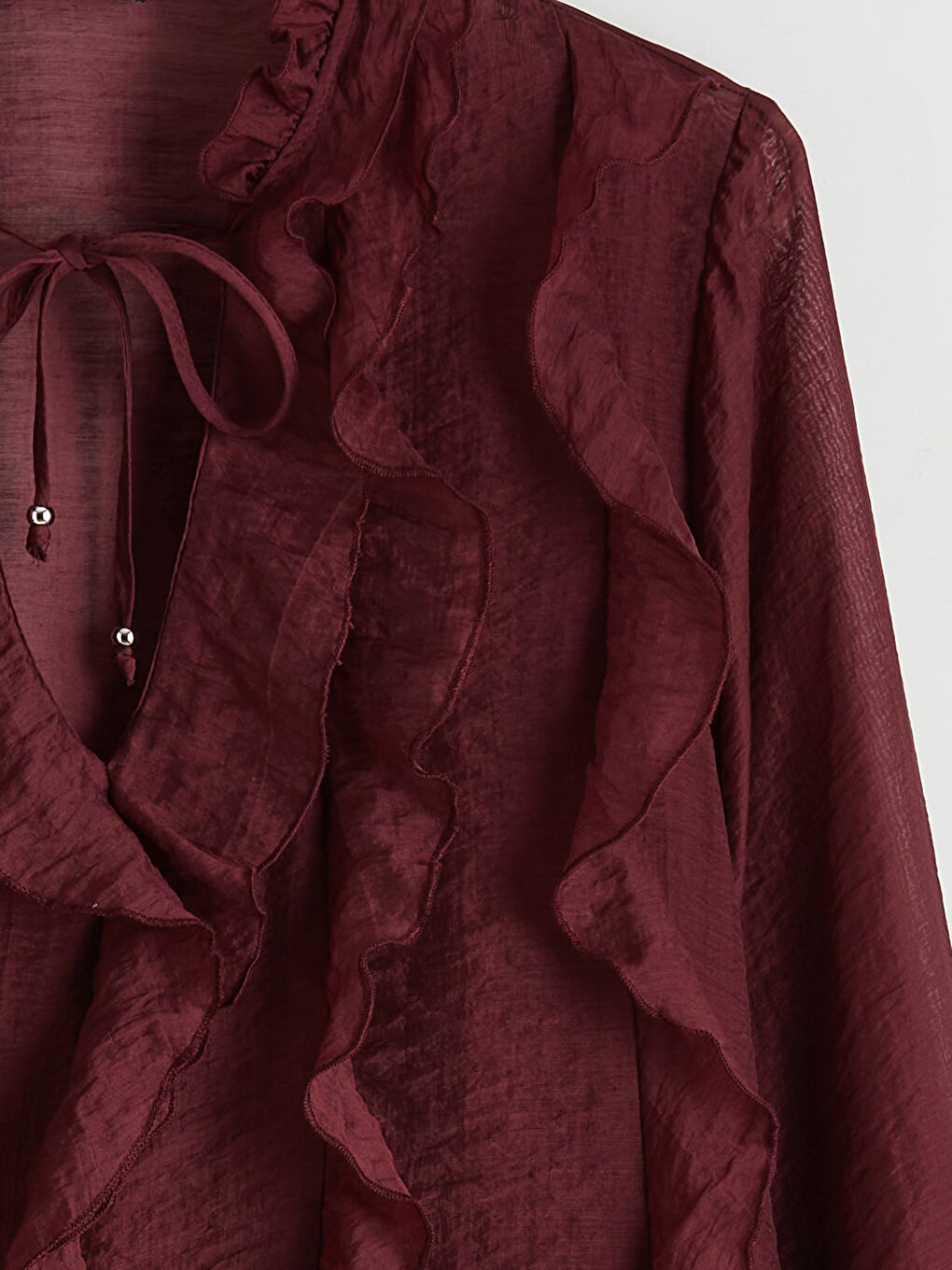 Bordo Bağlamalı Yaka Fırfırlı Bluz-5