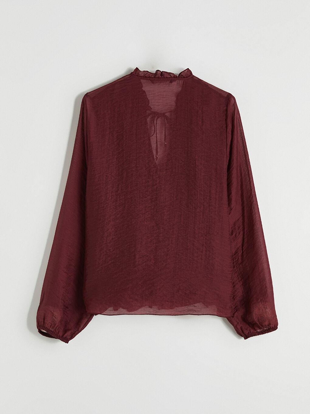 Bordo Bağlamalı Yaka Fırfırlı Bluz-6