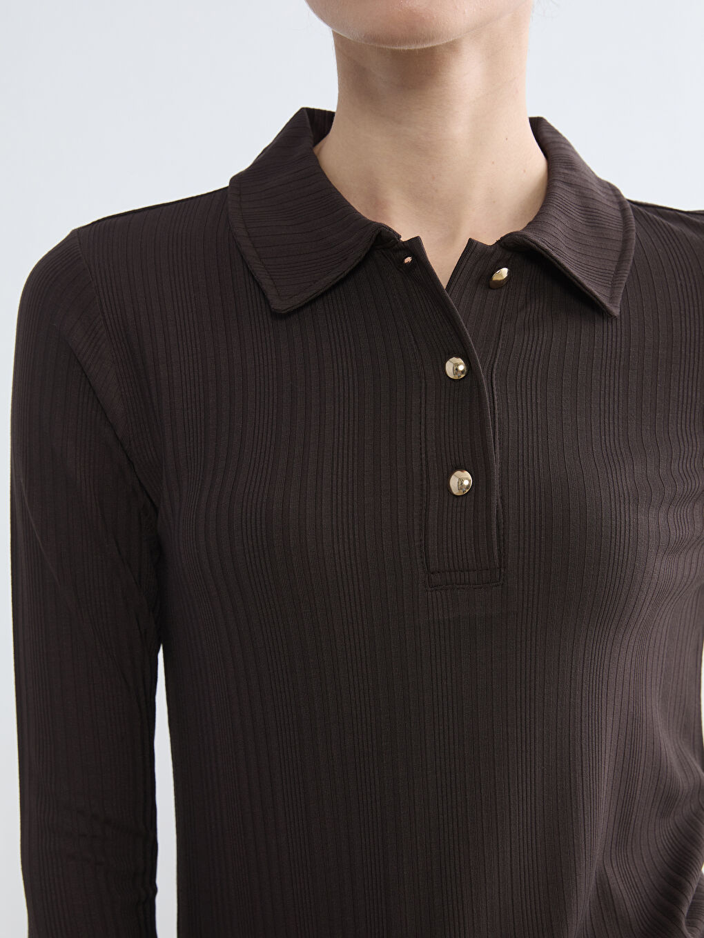 Kahverengi Polo Yaka Kadın Body-2