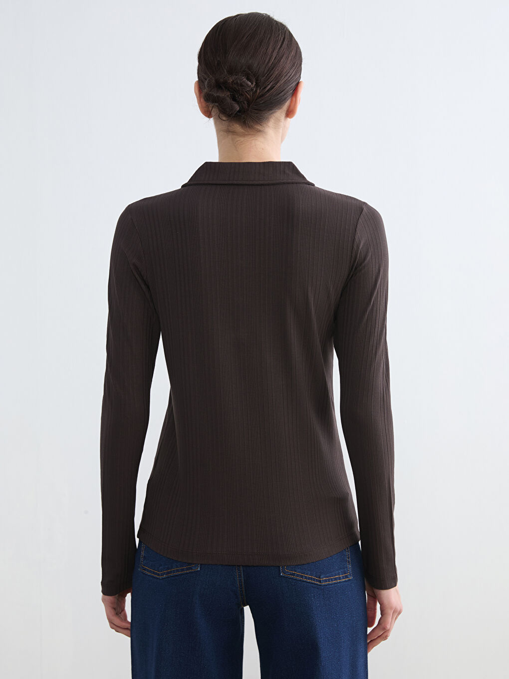 Kahverengi Polo Yaka Kadın Body-3