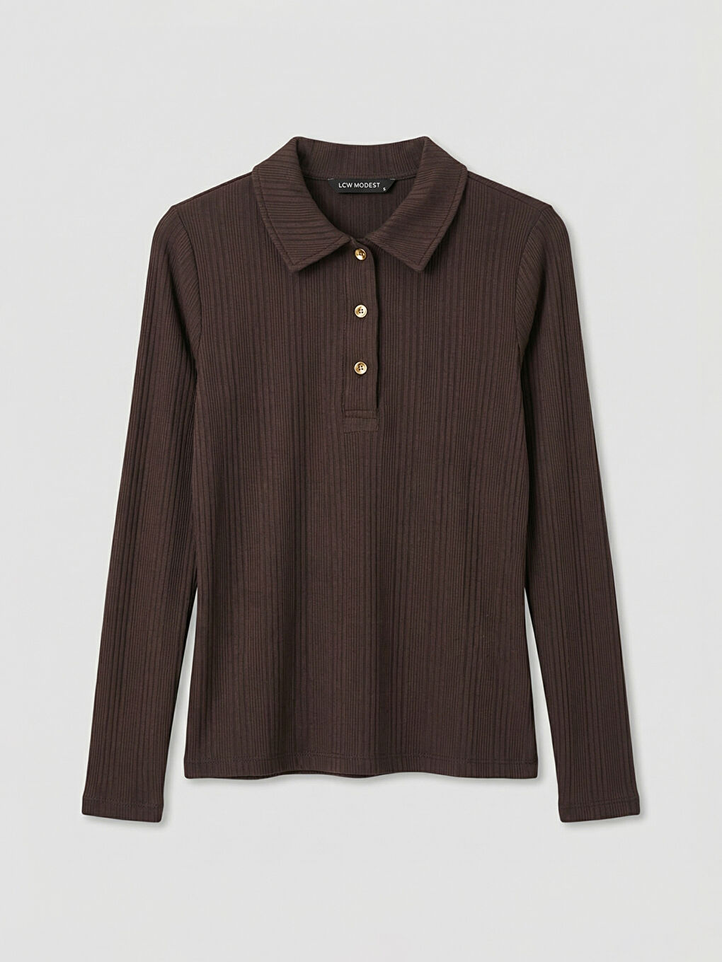 Kahverengi Polo Yaka Kadın Body-4