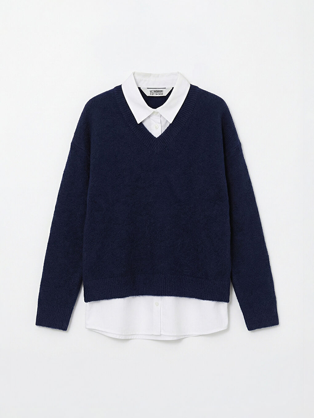 Lacivert Gömlek Yaka Kız Çocuk Triko Kazak