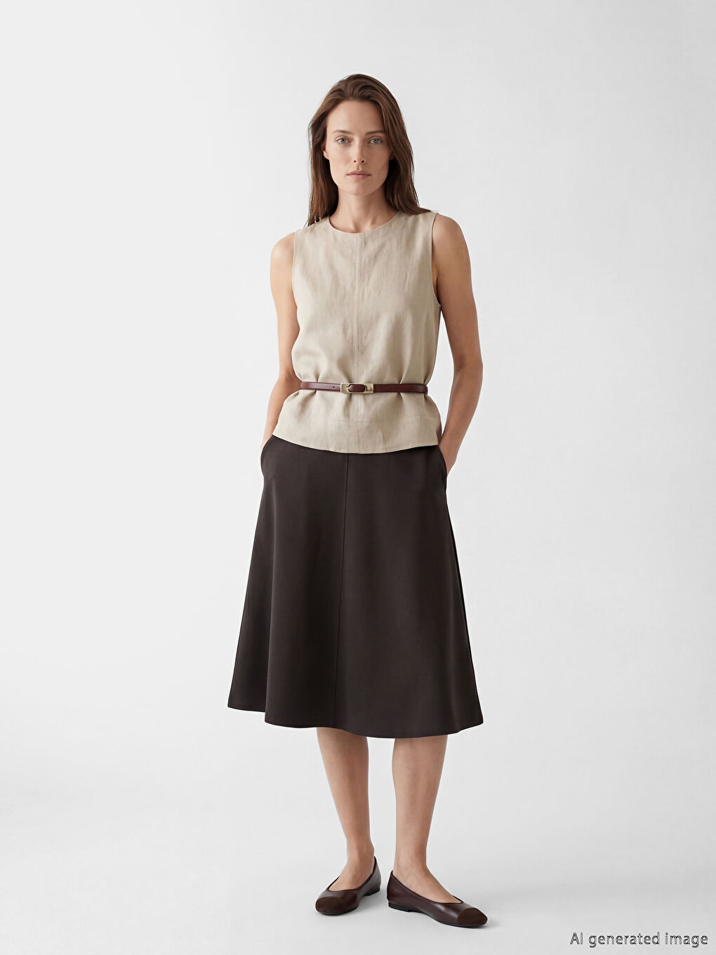 Kahverengi Beli Lastikli Kloş Etek