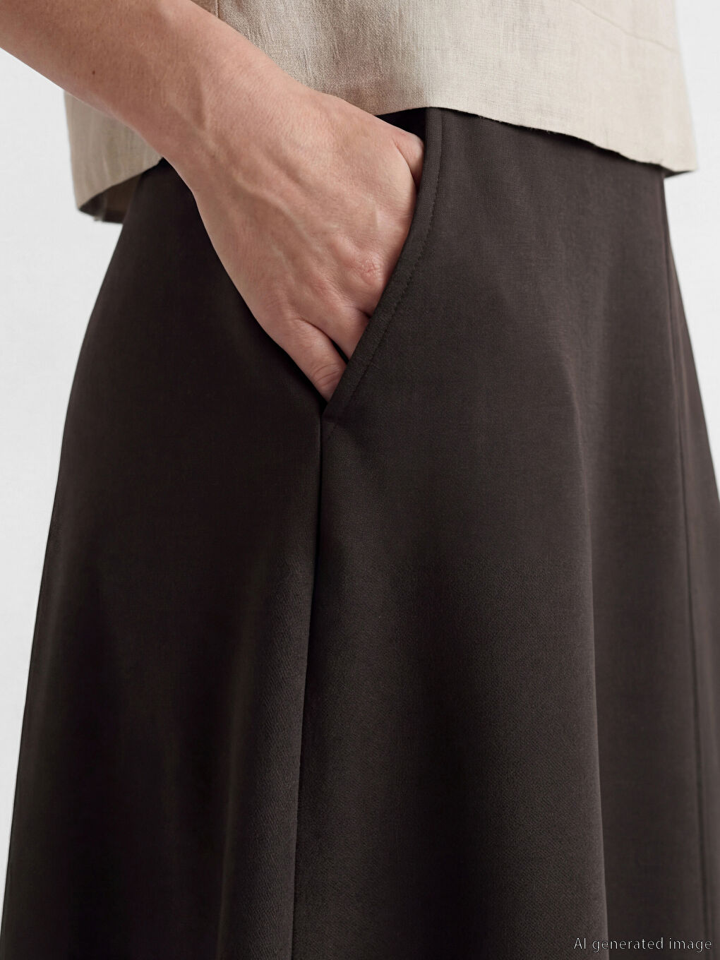 Kahverengi Beli Lastikli Kloş Etek-2