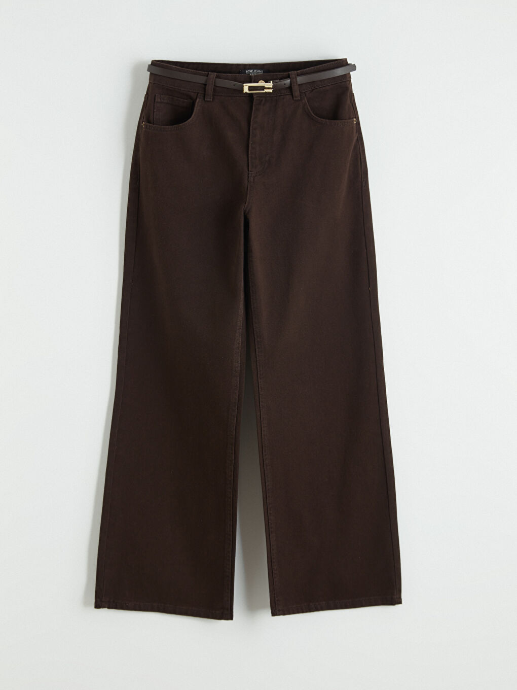 Kahverengi Beli Kemerli Wİdeleg Kadın Jean Pantolon