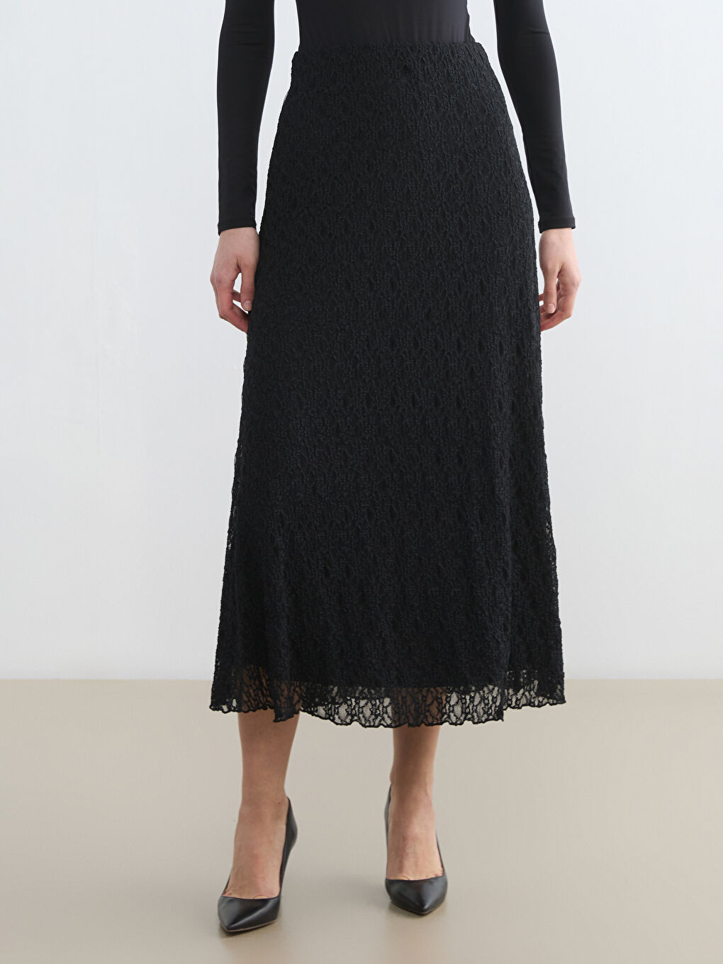 Lace Skirt with Elastic Waistband-1