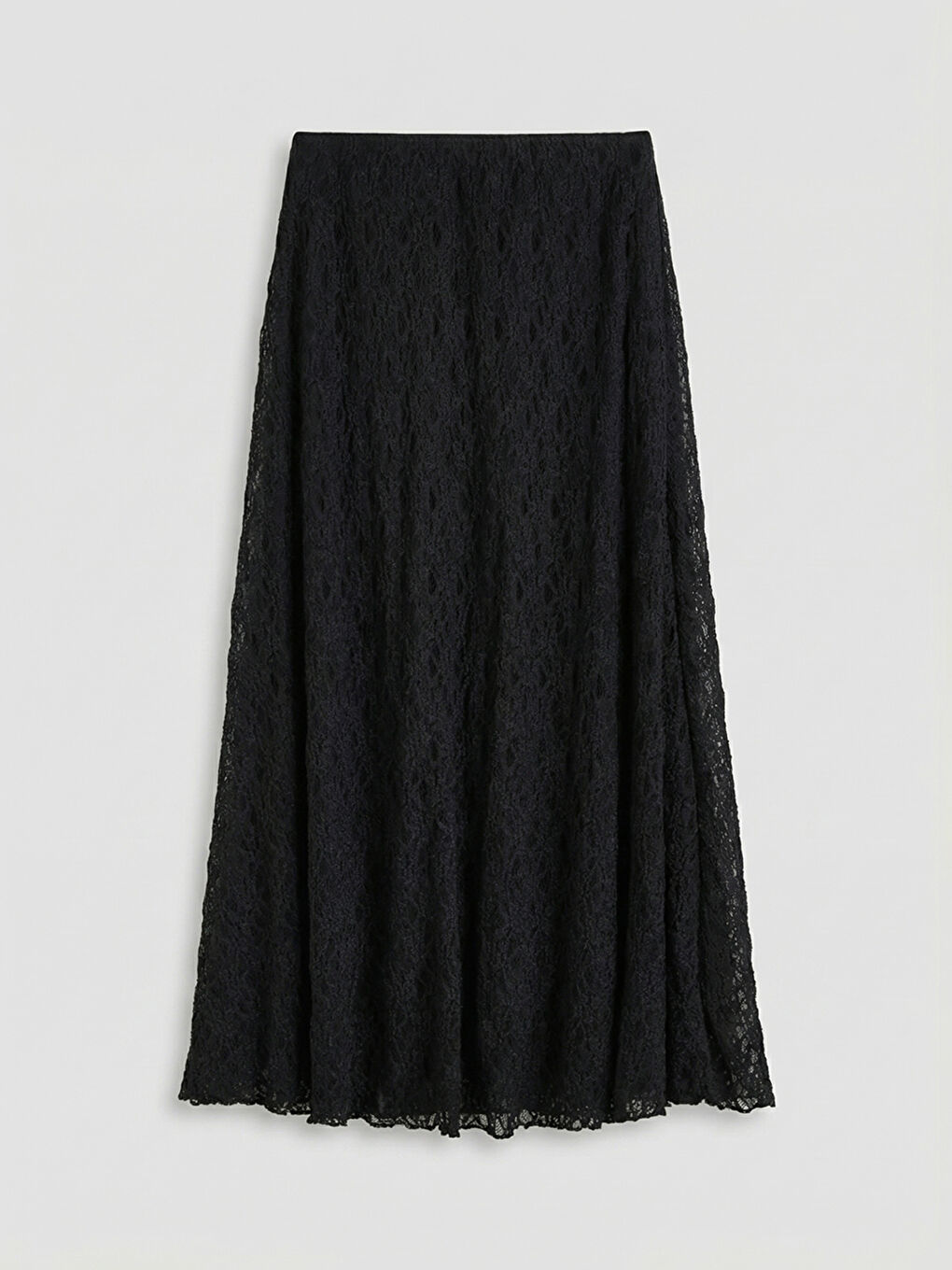 Siyah Beli Lastikli Dantelli Etek