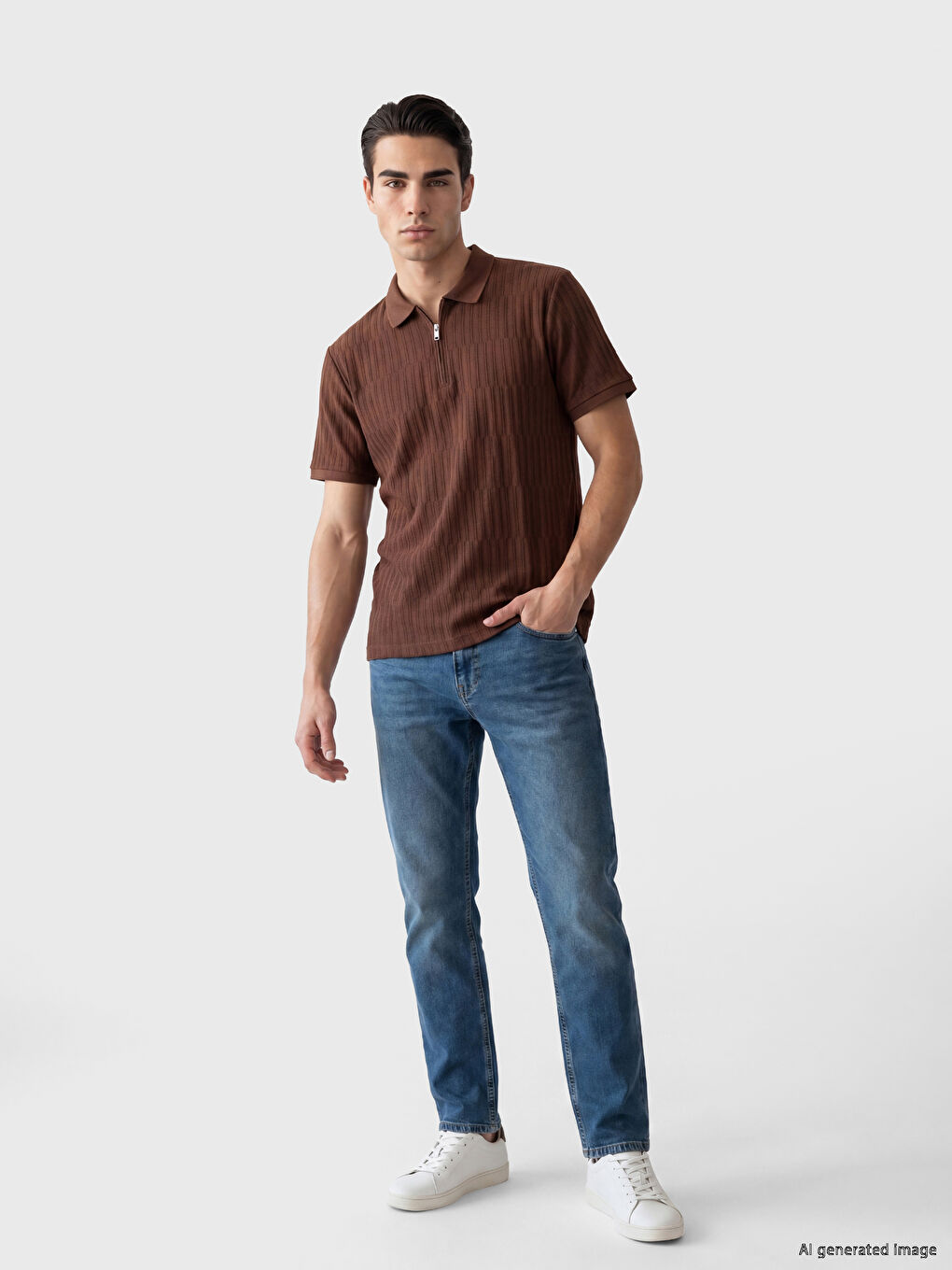 Kahverengi Polo Yaka Erkek Tişört-1