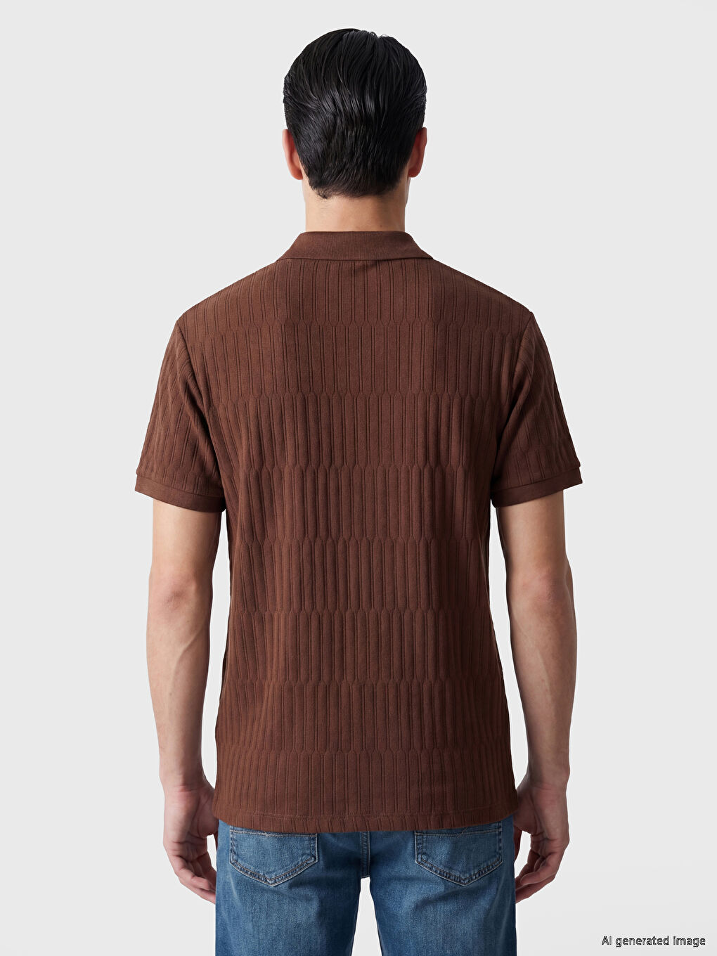 Kahverengi Polo Yaka Erkek Tişört-3