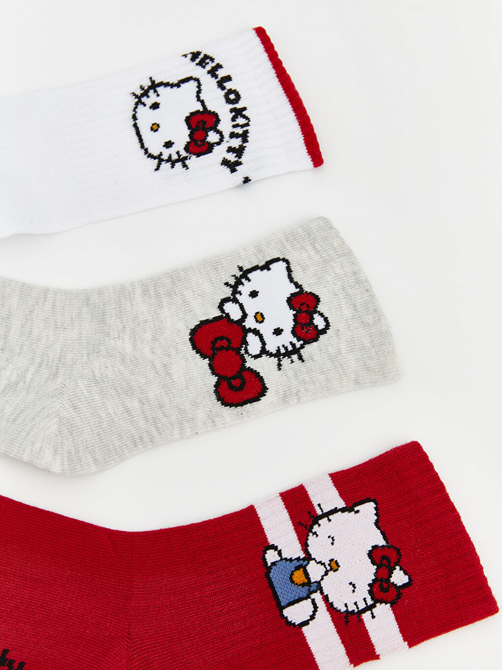 Beyaz Hello Kitty Desenli Kız Çocuk Soket Çorap 5'li-1