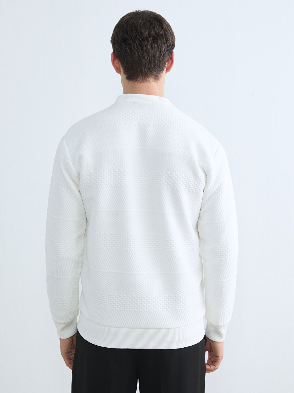 Ekru Bisiklet Yaka Erkek Sweatshirt-3