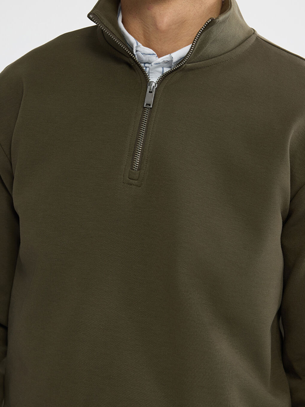 Haki Dik Yaka Erkek Sweatshirt-2