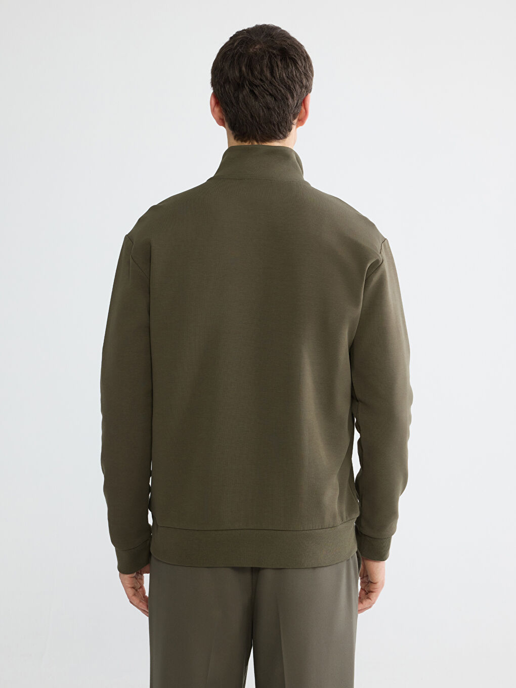 Haki Dik Yaka Erkek Sweatshirt-3